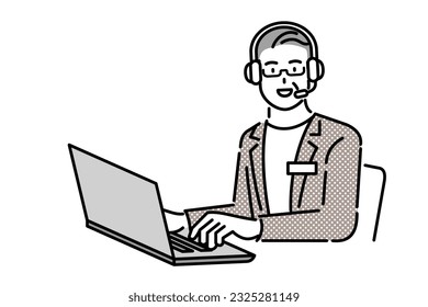 Un empleado de un centro de llamadas que trabaja en una laptop
