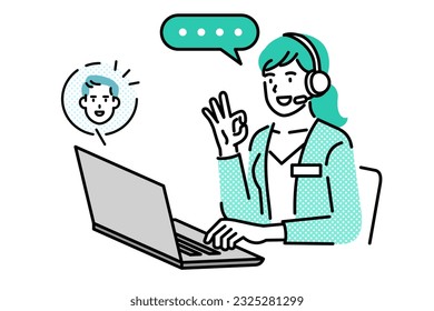 A call center employee working on a laptop
