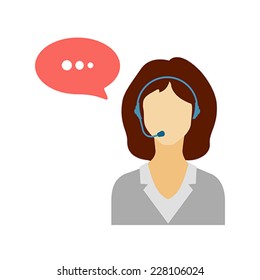 Call center female avatar icon with  speech bubble.    Vector Illustration.
