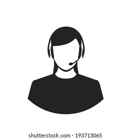 call center female operator with headset black flat style web icon. vector illustration