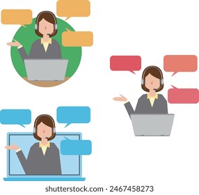 Call center female representative illustration set