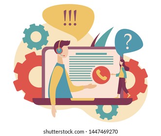 Call center. Flat cartoon style. Vector illustration