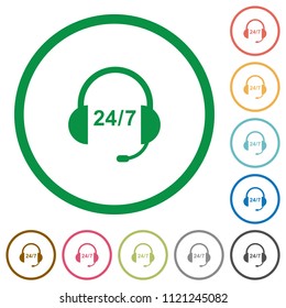 Call center flat color icons in round outlines on white background