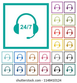Call center flat color icons with quadrant frames on white background