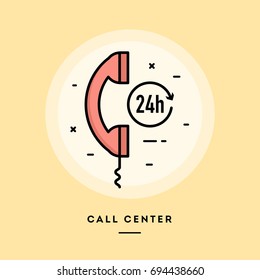 Call center, flat design thin line banner, usage for e-mail newsletters, web banners, headers, blog posts, print and more
