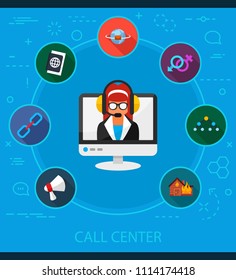 Call center flat icons concept. Vector illustration. Element template for design.
