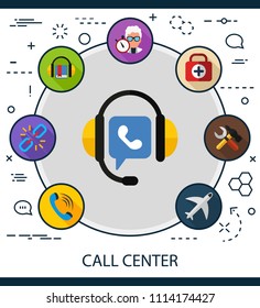 Call center flat icons concept. Vector illustration. Element template for design.