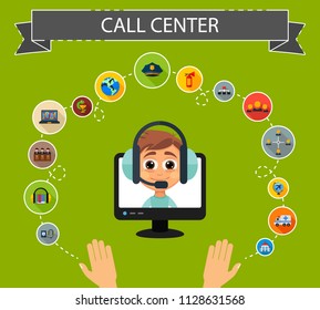 Call center flat icons concept. Vector illustration. Element template for design.