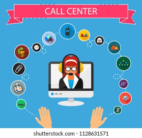 Call center flat icons concept. Vector illustration. Element template for design.