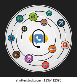 Call center flat icons concept. Vector illustration. Element template for design.
