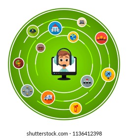Call center flat icons concept. Vector illustration. Element template for design.