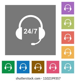 Call center flat icons on simple color square backgrounds