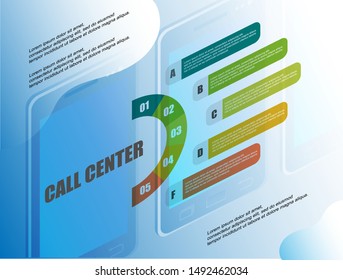 Call center. Flat illustration. Office business concept. 3d isometric vector. Communication, connection concept. Call icon symbol vector