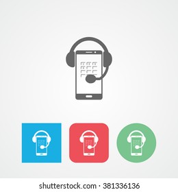 Call center flat vector icon. Customer care sign. Customer service. Call center interactive voice response symbol - smartphone with headphones illustration.