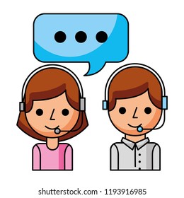 call center girl and boy speech bubble