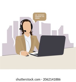 Call center girl flat art illustration