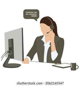 call center girl working flat art illustration