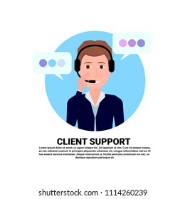 call center headset agent woman client support online operator, customer and technical service icon, chat concept, copy space flat design
