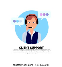 call center headset agent woman client support online operator, customer and technical service icon, chat concept, copy space flat design