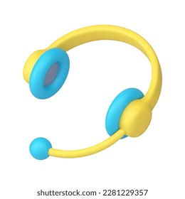 Call center headset customer support contact remotely assistance helpline 3d icon realistic vector illustration. Helpdesk hotline communication headphones with microphone operator consulting device
