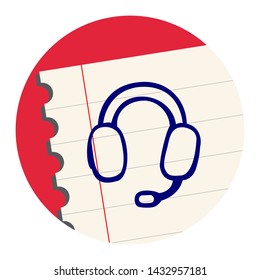 Call Center Headset. Free Hand Icon on a Notebook Sheet