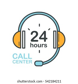 Call center headset icon. Support service sign. Flat design vector illustration.