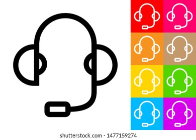 Call Center Headset. Line Icon With Different Color Background.