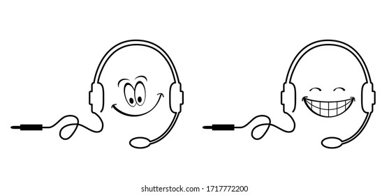 Call center, Headset with women's lip and man mustache. Headsets line pattern. Listen to music headphones Fun vector bell icon Contact help service desk sign Head phone Call us
World smile day, happy