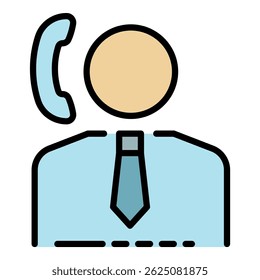 Call center help icon. Outline call center help vector icon color flat isolated