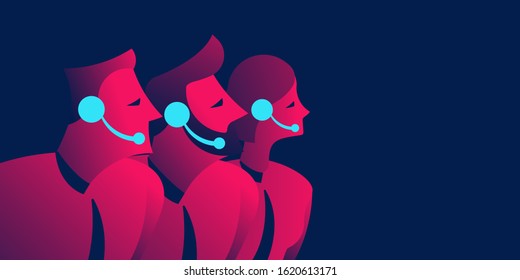 Call center, helpdesk business concept in red and blue neon gradients