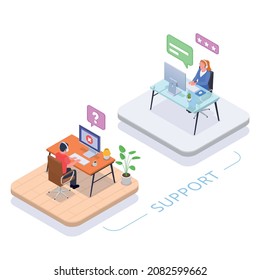 Call Center Helpdesk Concept With Support Symbols Isometric Vector Illustration