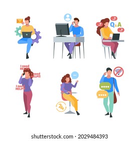 Call center. Helping consultant stuff mobile provider online help consultation garish vector concept illustration