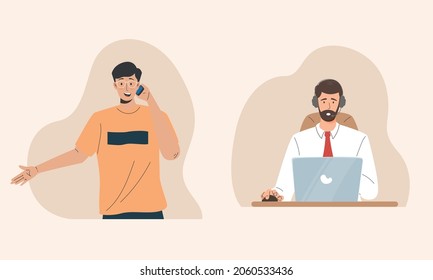 Centro de llamadas que ayuda a un cliente a un concepto de línea directa