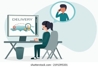 Call center helps to track the products of customers. Notify the delivery location, coordinate between customers and the company's products. EPS10 vector illustration.
