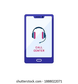 Call center. Hotline consulting for clients. Technical support. Online assistant. Mobile application in flat design. Vector stock illustration
