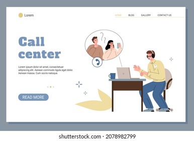 Hinchera de banner de la web del servicio de llamadas o de línea directa. Plantilla de página web para el servicio de soporte de clientes y telemarketing servicio de pedidos de tiendas online, ilustración vectorial plana.