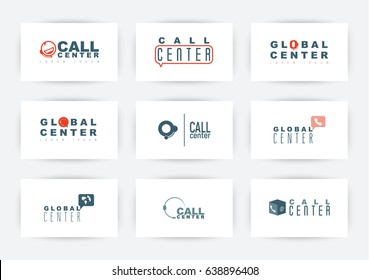 Call Center, Hotline Or Support Service Logo Set. Vector Illustration With Symbols Of Phone.