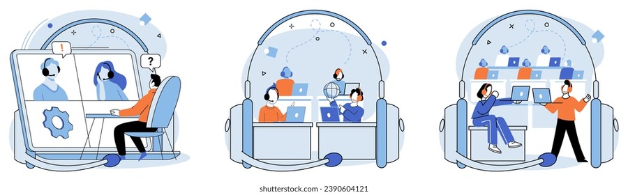 Call center hotline. Vector illustration. The call center hotline concept embodies idea efficient customer service Quality care is hallmark call center hotlines service The call center hotline is hub