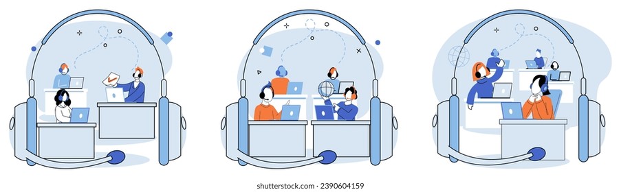 Call center hotline. Vector illustration. IT support is readily available through call center hotline for all technical issues Technology plays crucial role in functioning call center hotline