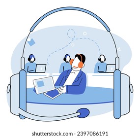 Call center hotline. Vector illustration. Support representatives at call center hotline are dedicated to customer care The call center is vital occupation facilitates efficient customer service