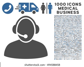 Call Center icon with 1000 medical commerce cobalt and gray vector pictograms. Clipart style is flat bicolor symbols, white background.