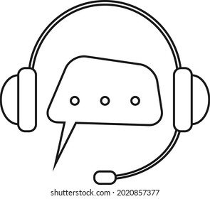 Call center icon. Black-white headphone-microphone icon for support service. Vector illustration. Vector.