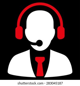 Call center icon from Business Bicolor Set. Vector style: bicolor flat symbol, red and white colors, rounded angles, black background.