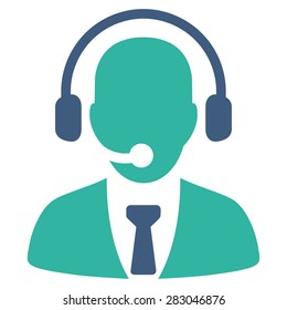 Call center icon from Business Bicolor Set. Vector style: bicolor flat symbol, cobalt and cyan colors, rounded angles, white background.