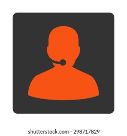 Call Center icon from Commerce Buttons OverColor Set. Vector style is orange and gray colors, flat square rounded button, white background.