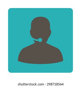 Call Center icon from Commerce Buttons OverColor Set. Vector style is grey and cyan colors, flat square rounded button, white background.