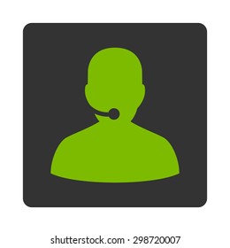 Call Center icon from Commerce Buttons OverColor Set. Vector style is eco green and gray colors, flat square rounded button, white background.