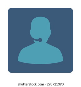 Call Center icon from Commerce Buttons OverColor Set. Vector style is cyan and blue colors, flat square rounded button, white background.