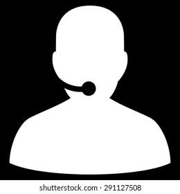 Call Center icon from Commerce Set. Vector style: flat symbol, white color, rounded angles, black background.