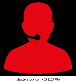 Call Center icon from Commerce Set. Vector style: flat symbol, red color, rounded angles, black background.